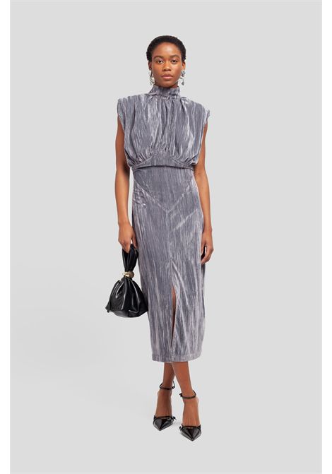 Weili Zheng Abito Midi in Velluto Plissettato Grigio Argento Donna WEILI ZHENG | Abiti | F26DL01GY17